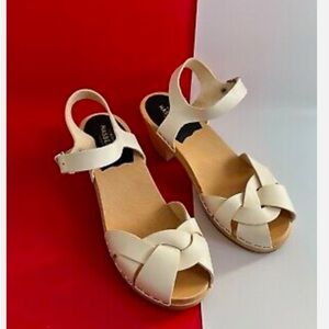 Swedish Hasbeens Kringlan Heel Clogs White Woven Leather Sandal EU 35 US 5